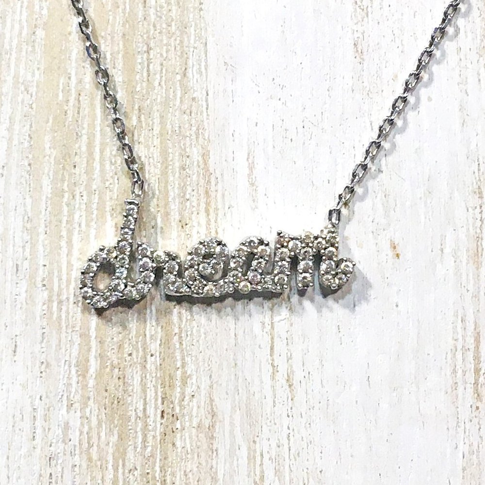 GENUINE CZ & STERLING SILVER 925 "dream" PENDANT NECKLACE 16" +2" EXT LINK CHAIN